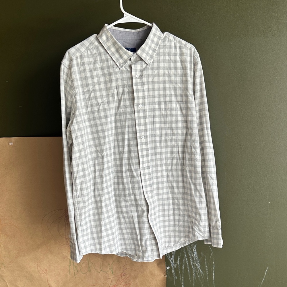 George Men's Light Gray Plaid Button Down Shirt